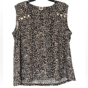 Anne Klein Black Brown White Boxy Gold Embellished Blouse - Size XL